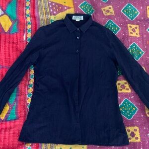 Vintage Jaeger navy blue semi-sheer cotton blouse
